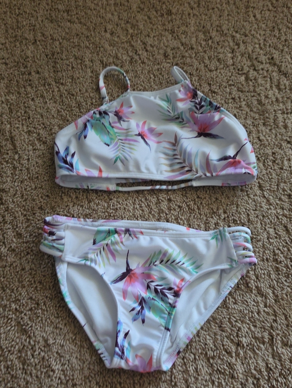 Raisins White Tropical Floral Girls Two-Piece Swim Set